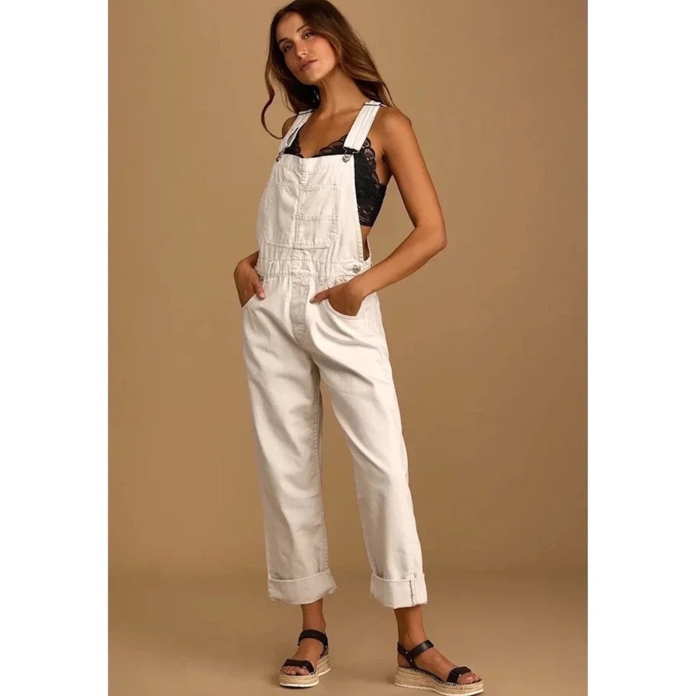 We The Free Free People Ziggy Denim Overall Straight Leg White Utility Size L